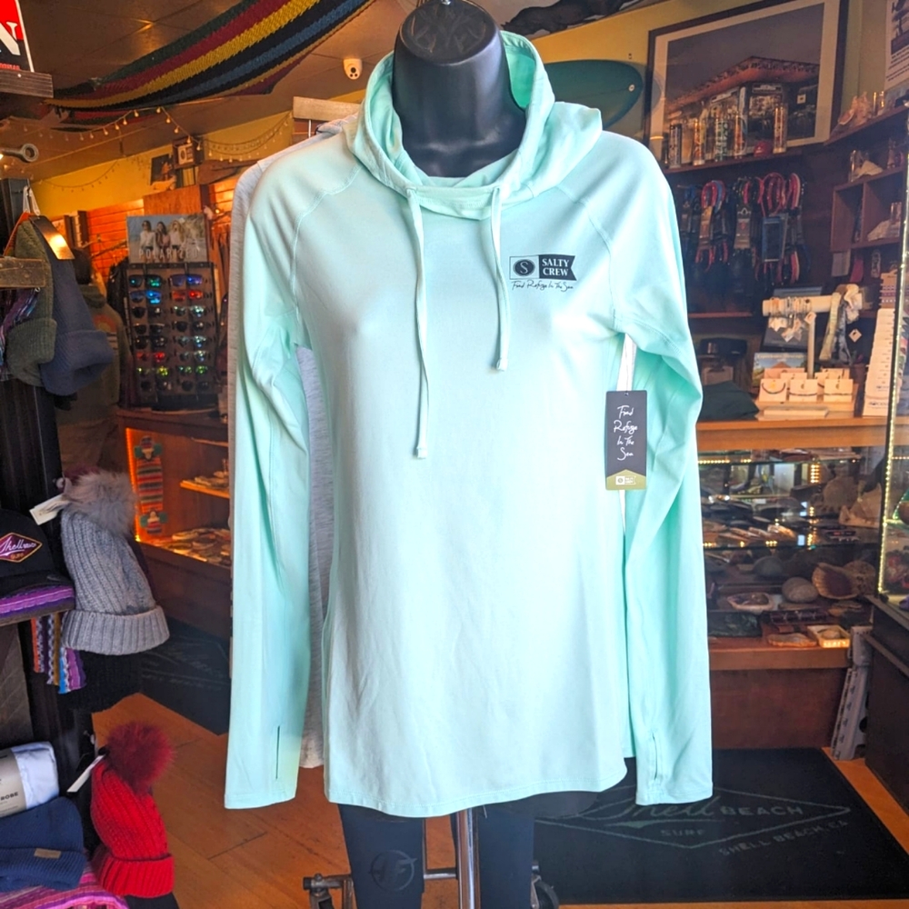 Salty Crew, Thrill seekers hoodie, sun shirt, sizes XL and XS, mint green